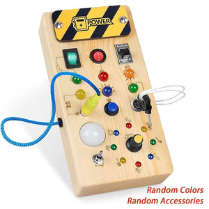 LED Sensory Busy Board: Wooden Wonder for Play and Learning.